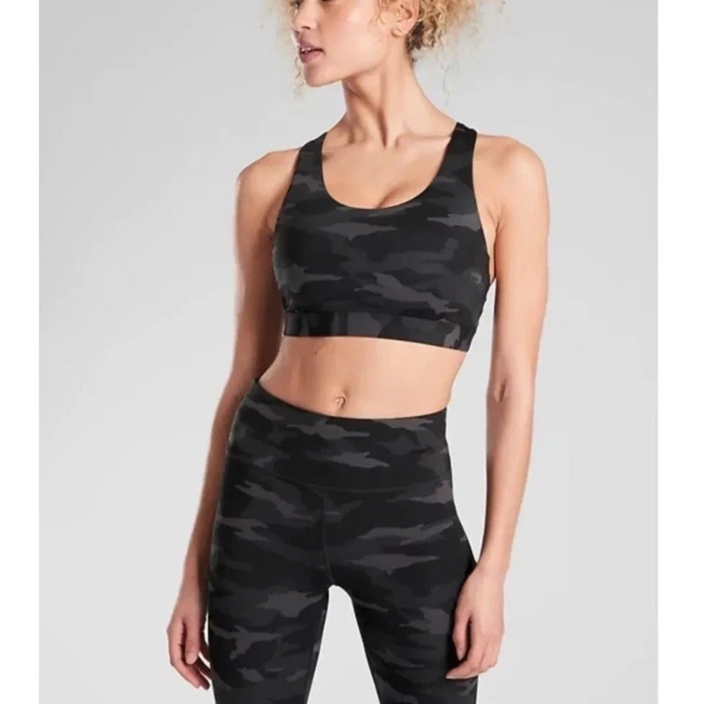 Athleta Ultimate Printed Bra D-DD+ Plus 1X Black Gray Camo High Impact 531143-00